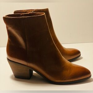 Frye Brown Leather Ankle Booties with Stacked Heel